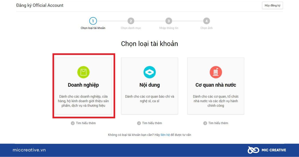 Chọn tài khoản doanh nghiệp của mình