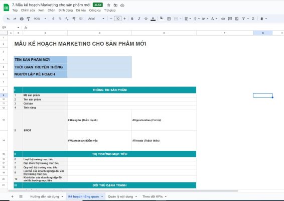Mẫu Exel xây dựng kế hoạch Marketing cho sản phẩm mới 