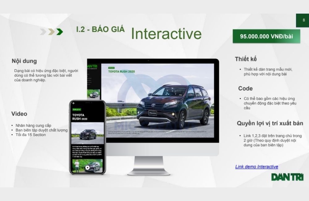 Báo giá bài PR trên báo Dân Trí dạng Interactive