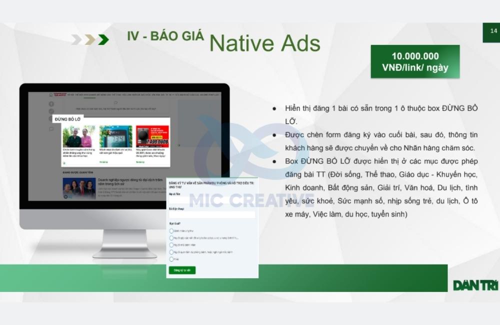 Báo giá bài PR trên báo Dân Trí dạng Native Ads