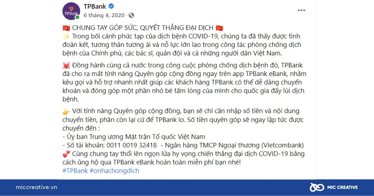 Bài truyền thông sự kiện kêu gọi ủng hộ của TP Bank mang đến sự kết nối tuyệt vời