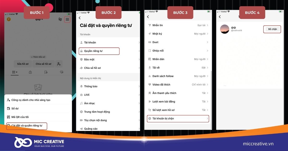 Cách bỏ chặn tài khoản TikTok bằng điện thoại