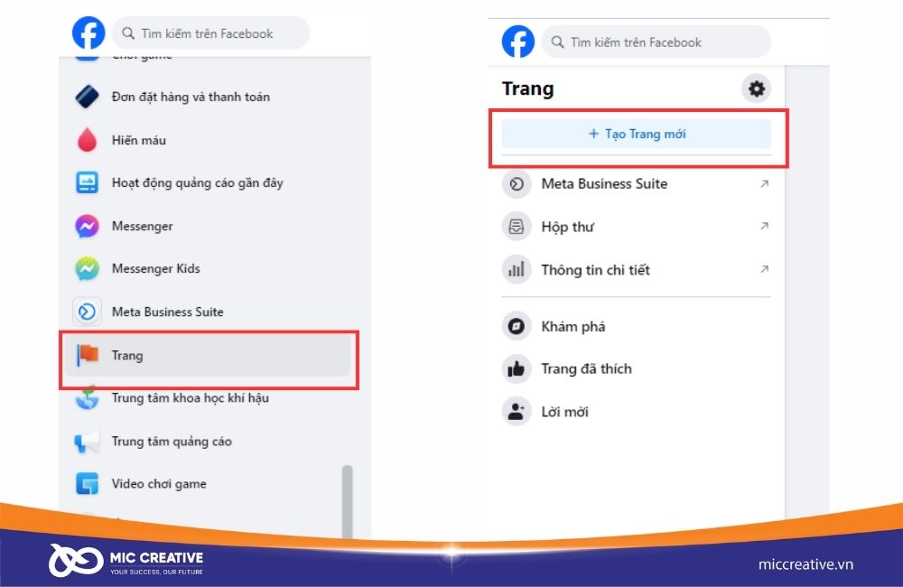 Bạn truy cập vào Trang >> Tạo trang mới