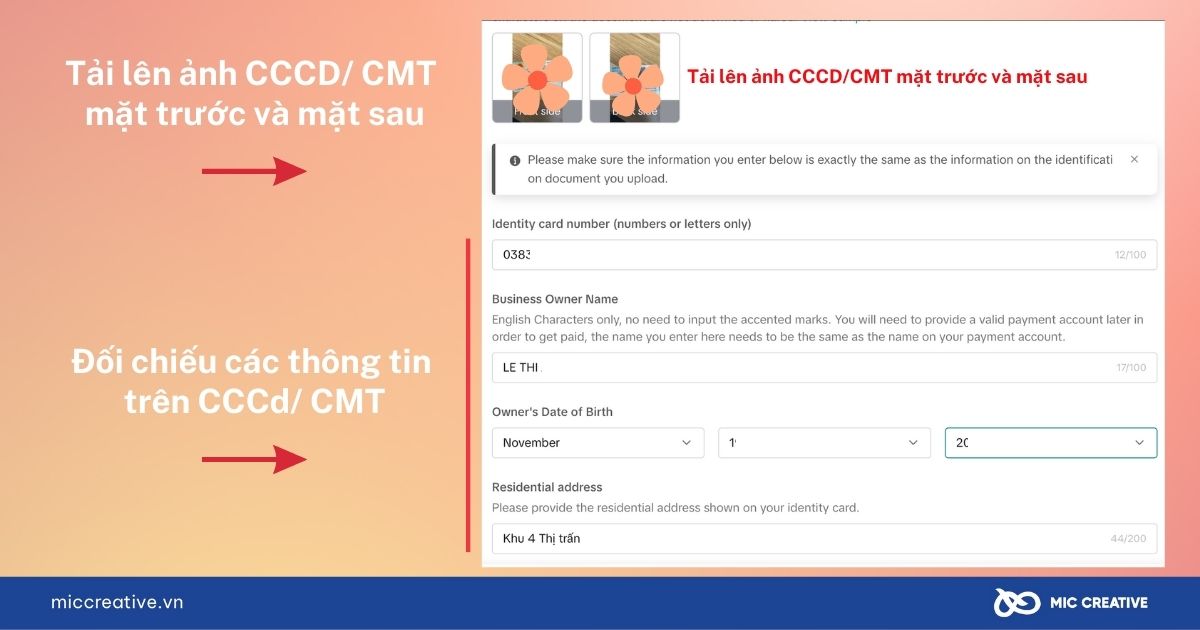 Điền thông tin để hoàn thành việc đăng ký tài khoản tiktok shop 2 