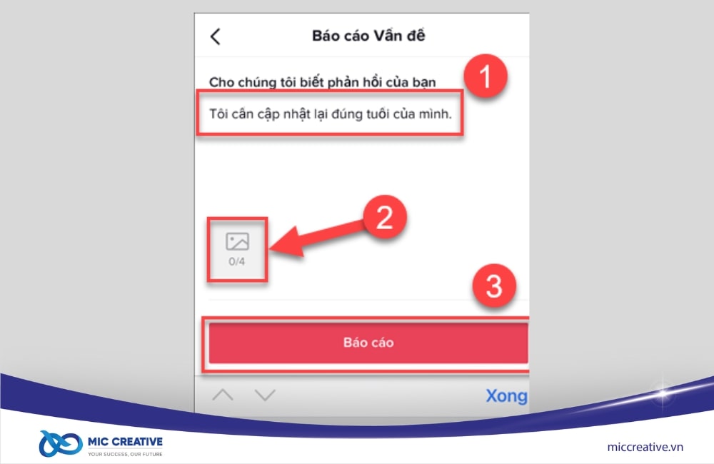Sau khi hoàn tất yêu cầu nhập nhật độ tuổi và gửi ảnh giấy tờ, hãy ấn Báo cáo.