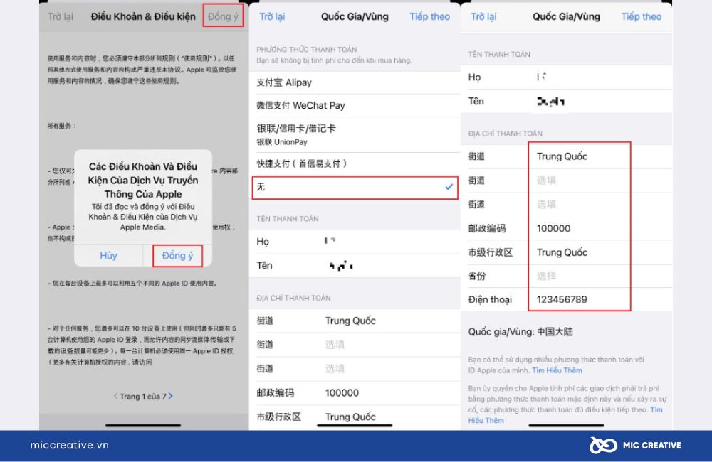Thực hiện các bước theo thứ tự từ trái qua phải