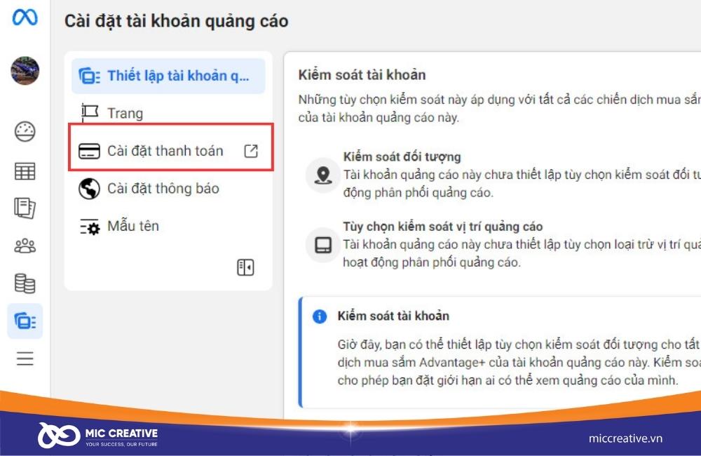 Chọn cài đặt thanh toán