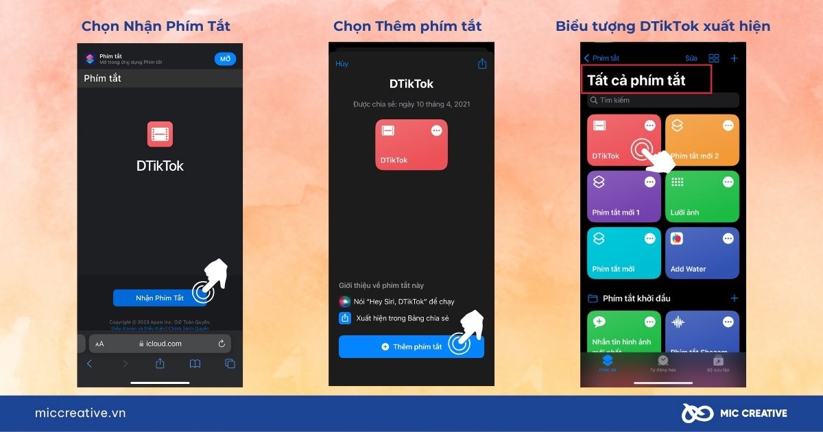 Thêm DTikTok vào Shortcuts