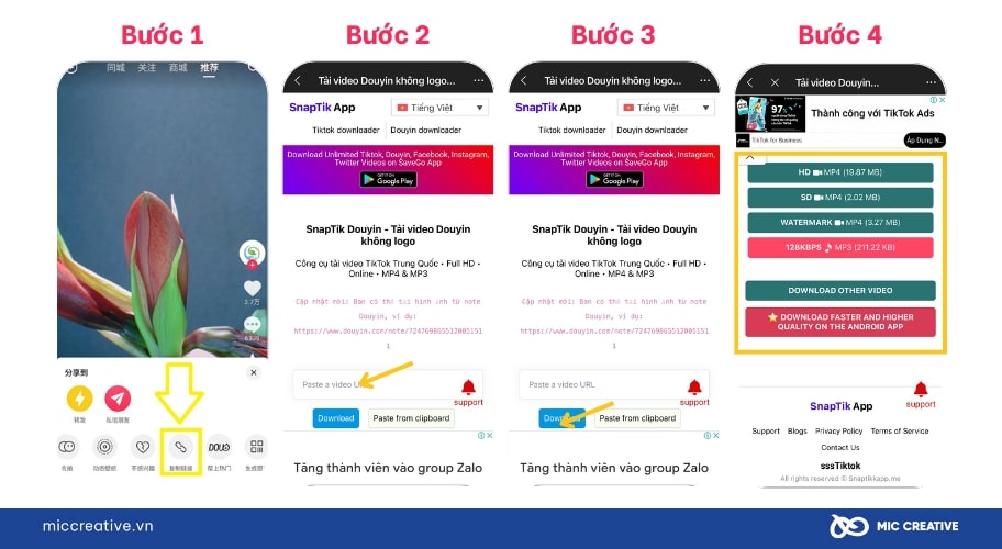 4 bước sử dụng SnapTik Douyin để tải video không dính Logo