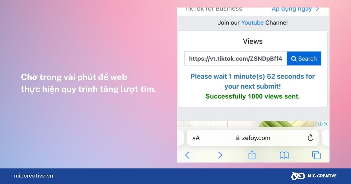 Chờ trong vài phút để web thực hiện