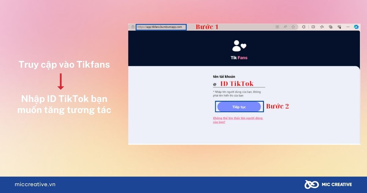 Truy cập vào trang web Tikfans. 