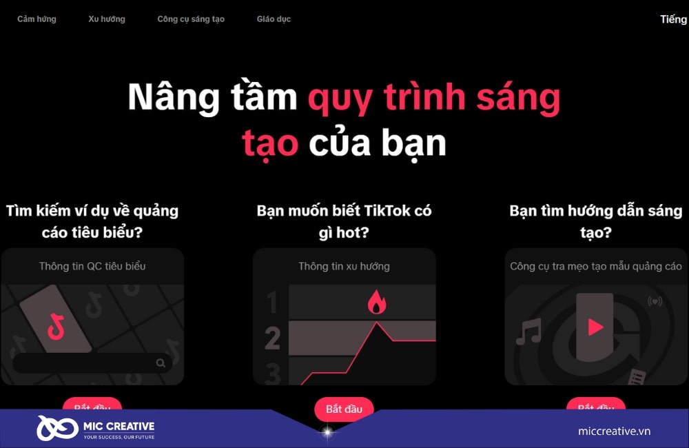 Trang chủ của Trung tâm Sáng tạo TikTok