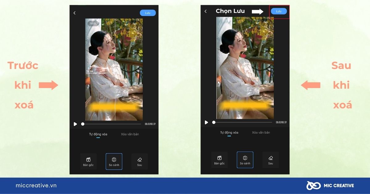Kết quả trước và sau khi xoá ID