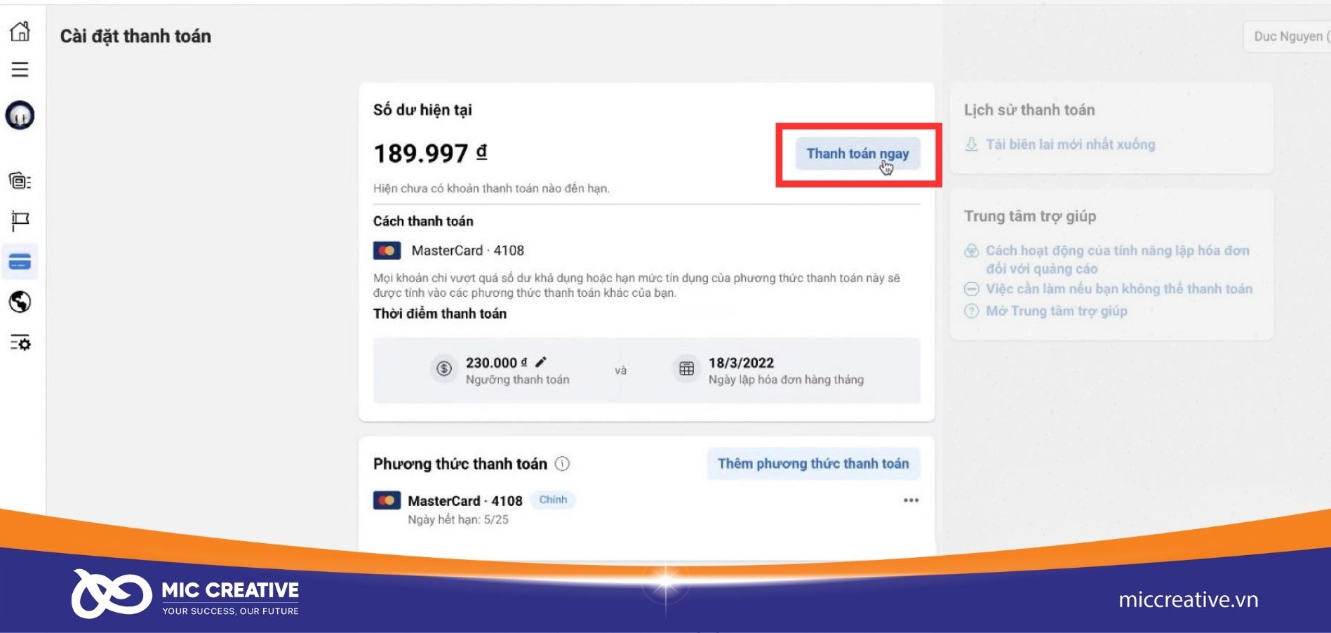 Sau khi lưu ngưỡng hãy ấn thanh toán ngay để được xử lý 