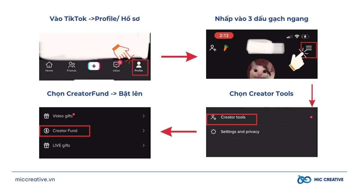 Vào TikTok và bật Creator Fund