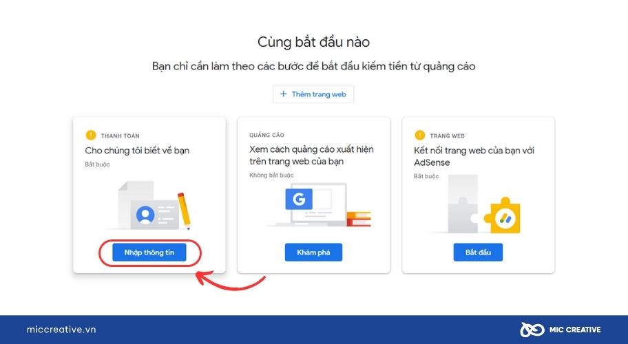 Chọn Nhập thông tin