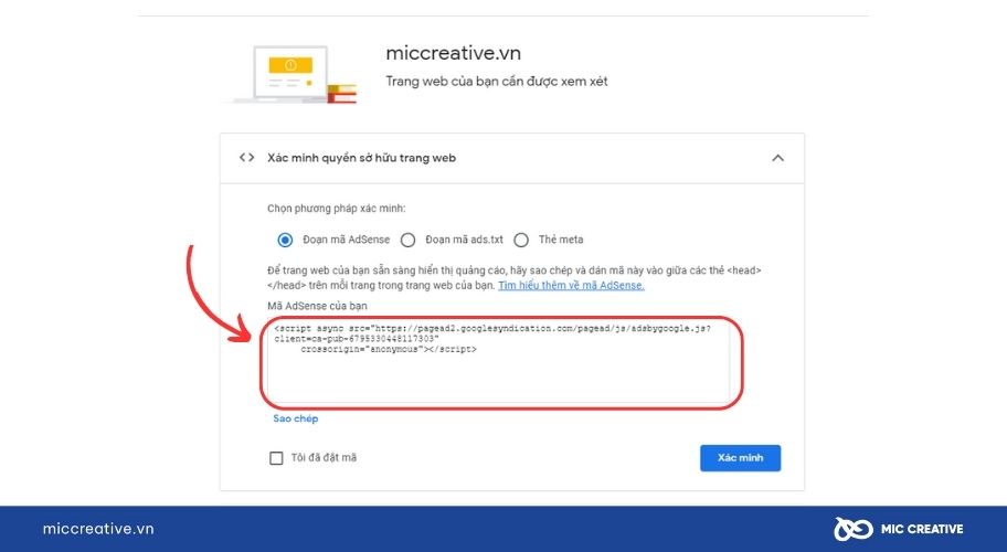 Sao chép đoạn mã quảng cáo AdSense