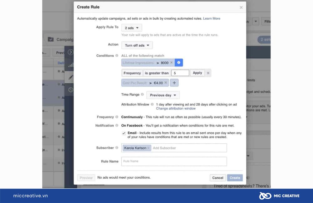 Cài đặt quy tắc tối ưu hoá tự động quảng cáo trên Facebook - Bước 5