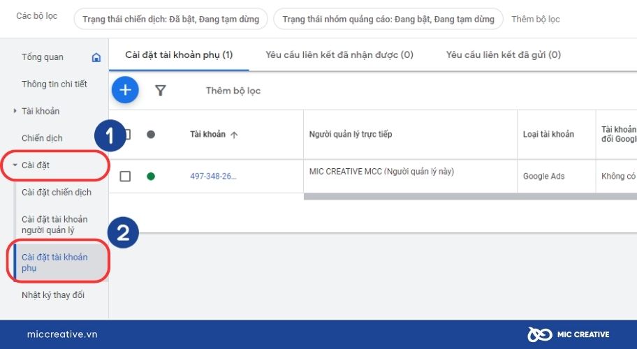 Chọn Cài đặt > Cài đặt tài khoản phụ