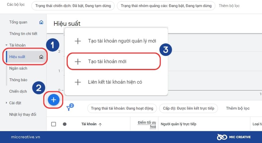 Chọn mục Tạo tài khoản mới