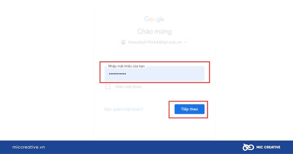 Nhập mật khẩu để đăng nhập Google Ads