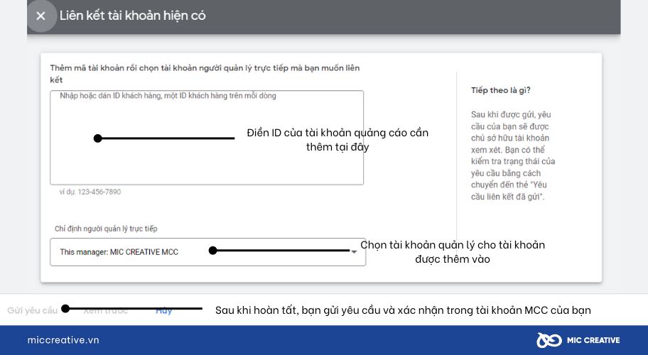 Điền thông tin như hướng dẫn