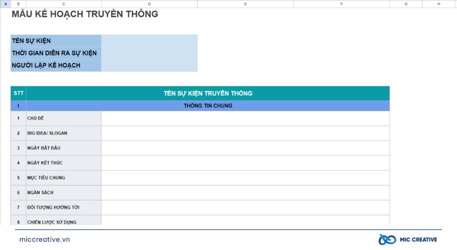 Marketing plan template truyền thông