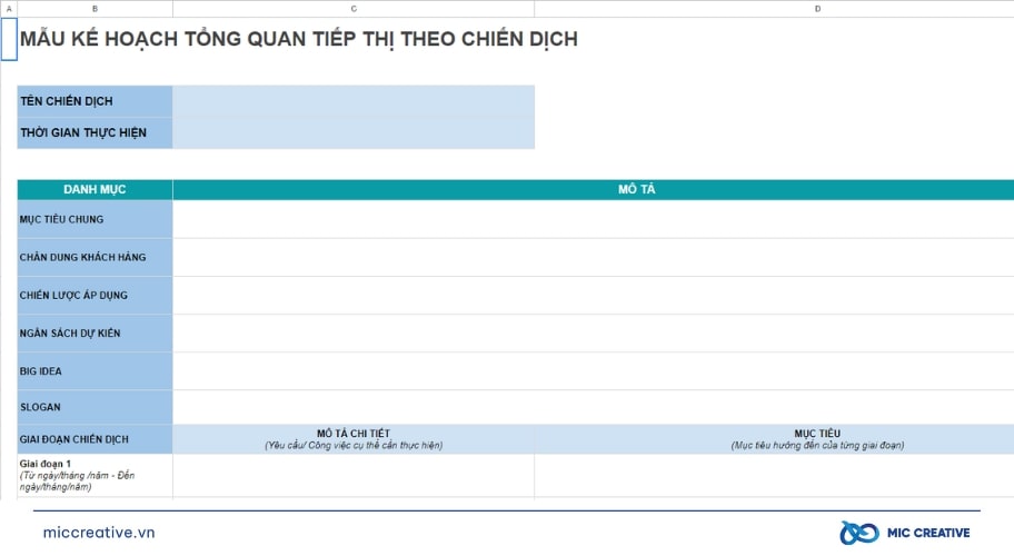 Marketing plan template theo chiến dịch
