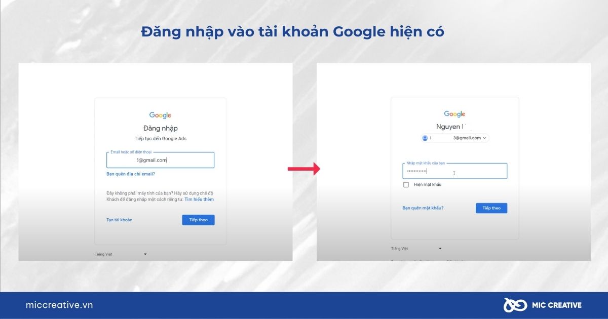 Nhập thông tin tài khoản Google để đăng nhập