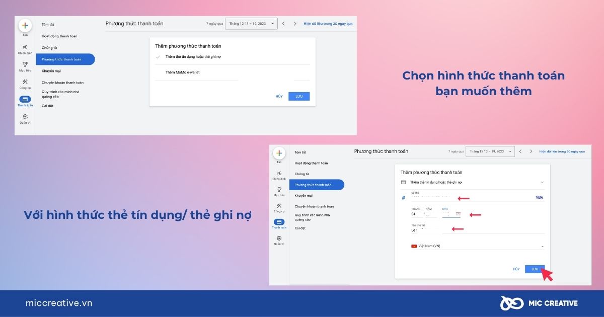 Điền thông tin thẻ để hoàn tất