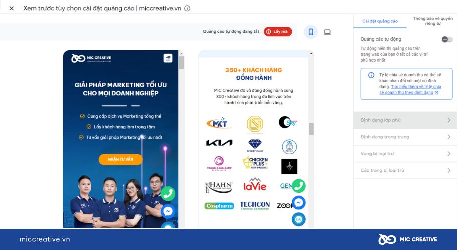Tùy chọn cài đặt quảng cáo trên AdSense
