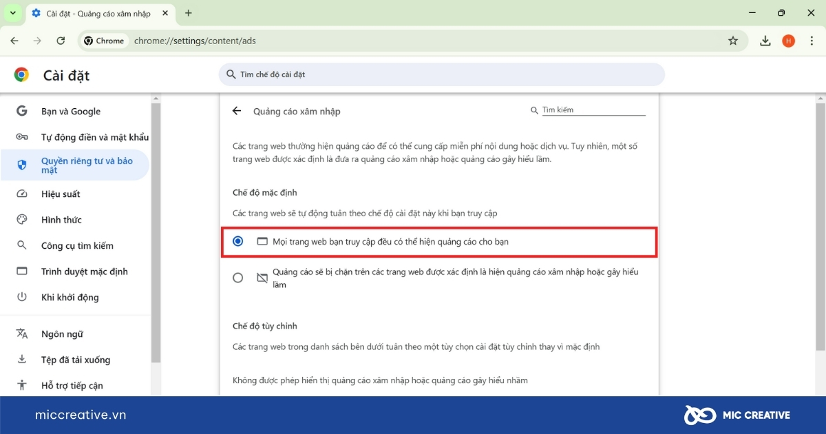 cách tắt quảng cáo trên Google Chrome