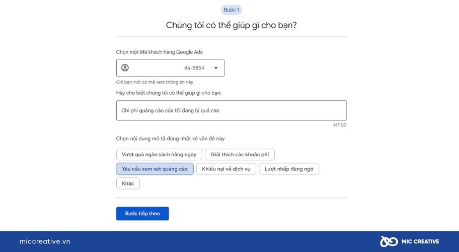 Điền thông tin về vấn đề bạn mắc phải