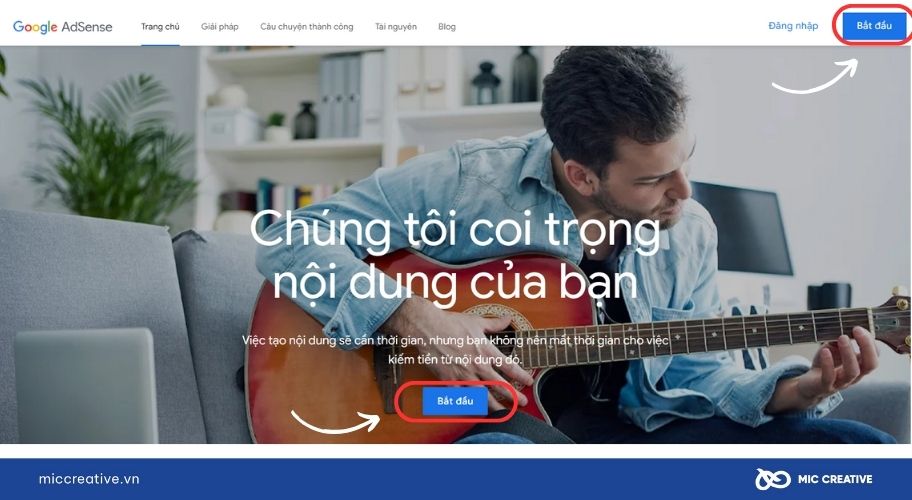 Chọn Bắt đầu trong trang đăng nhập