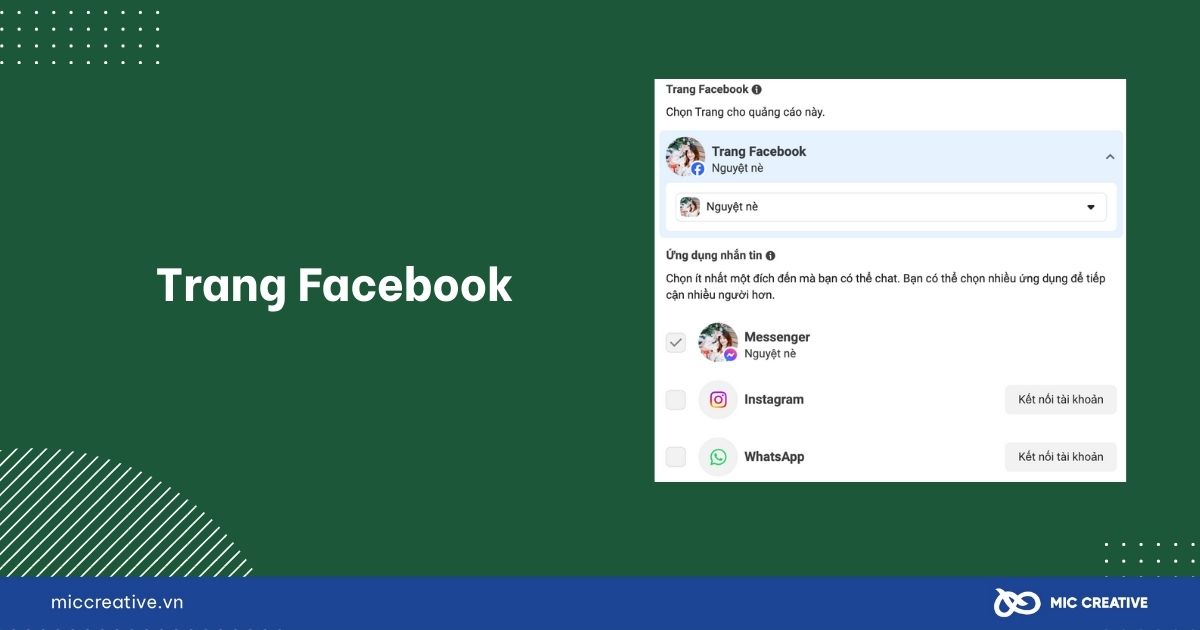 Chọn Trang Facebook và ứng dụng nhắn tin
