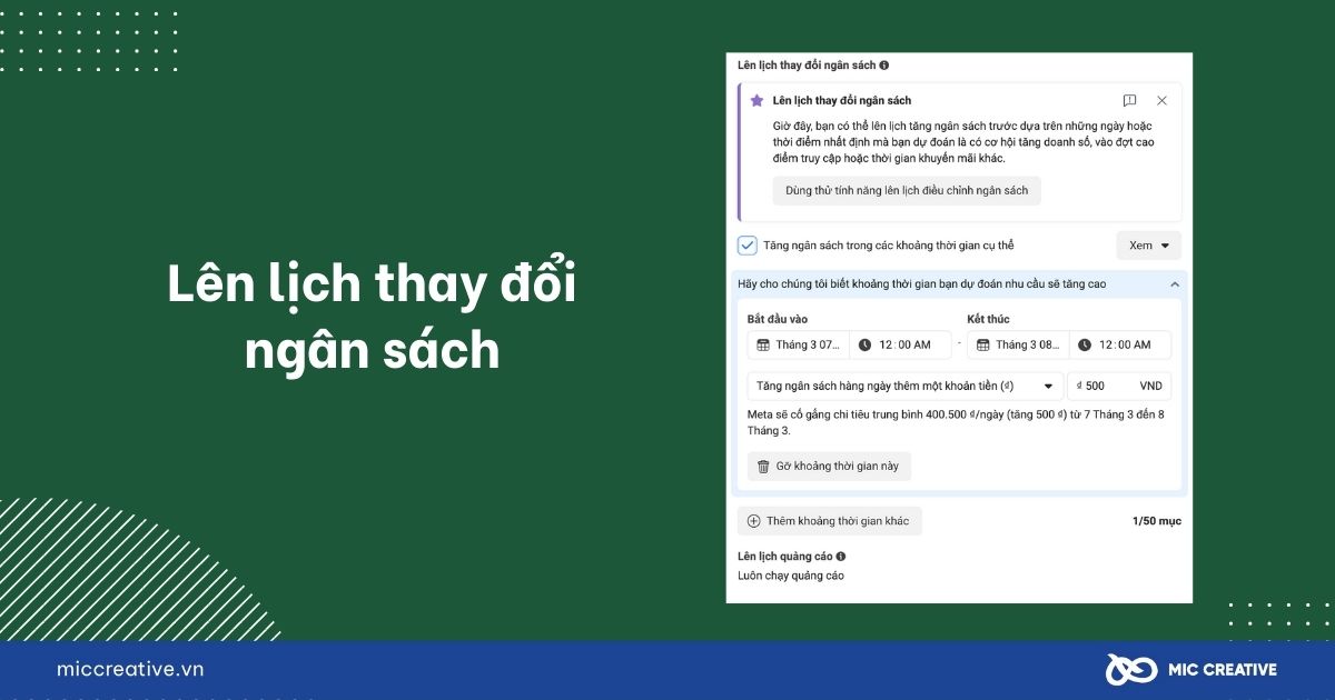Lên lịch thay đổi ngân sách