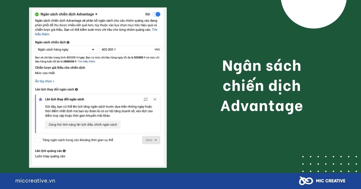 Ngân sách chiến dịch Advantage
