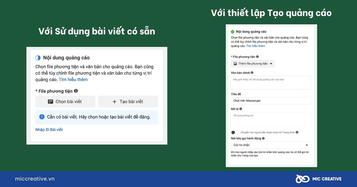 Thiết lập nội dung quảng cáo