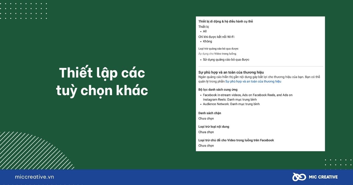 Thiết lập các tùy chọn khác