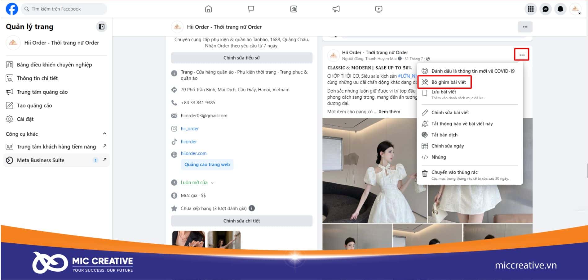 Chọn Bỏ ghim bài viết
