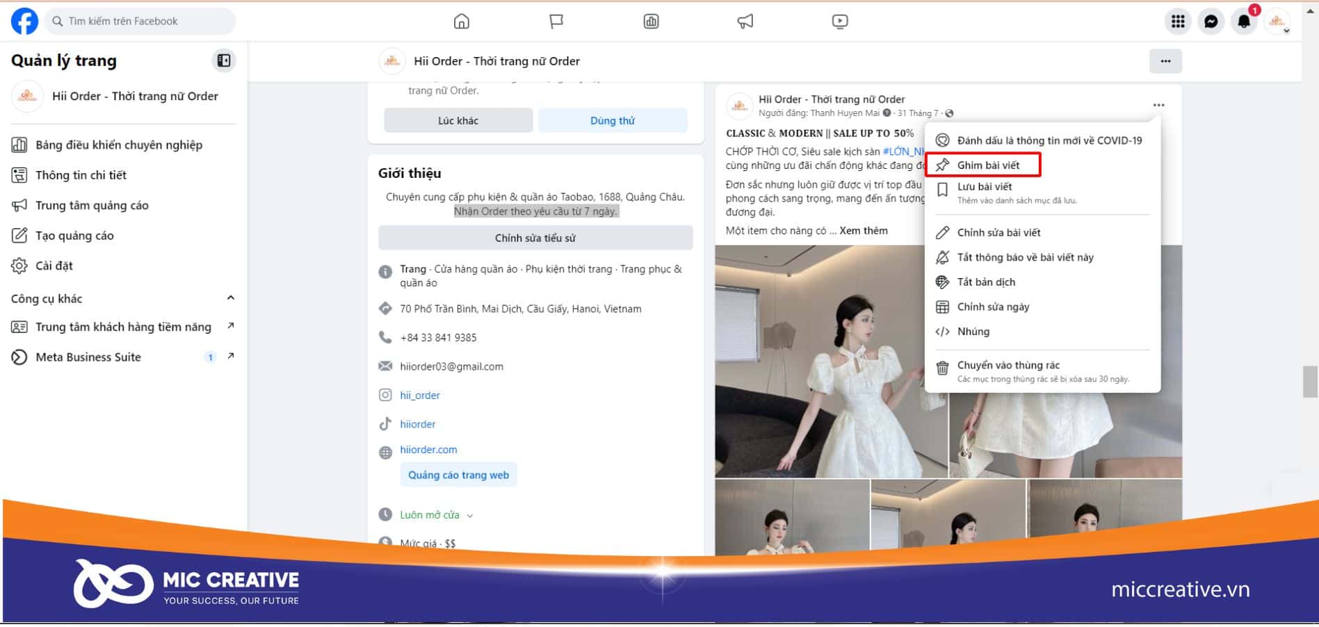 Chọn Ghim bài viết