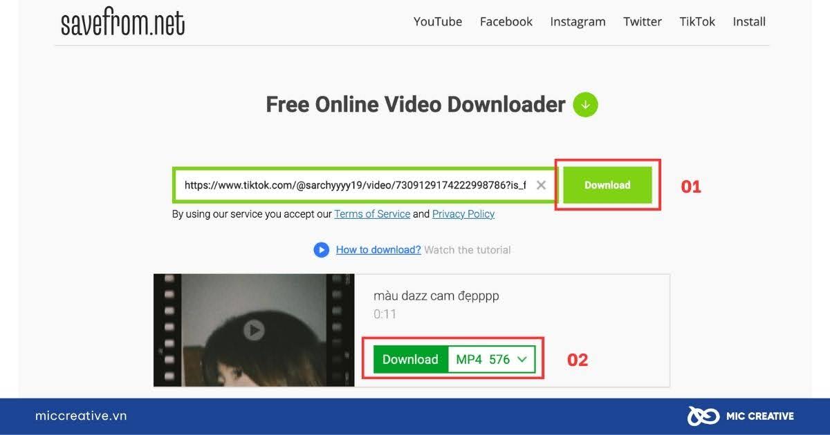 Dán liên kết đã sao chép để tải video