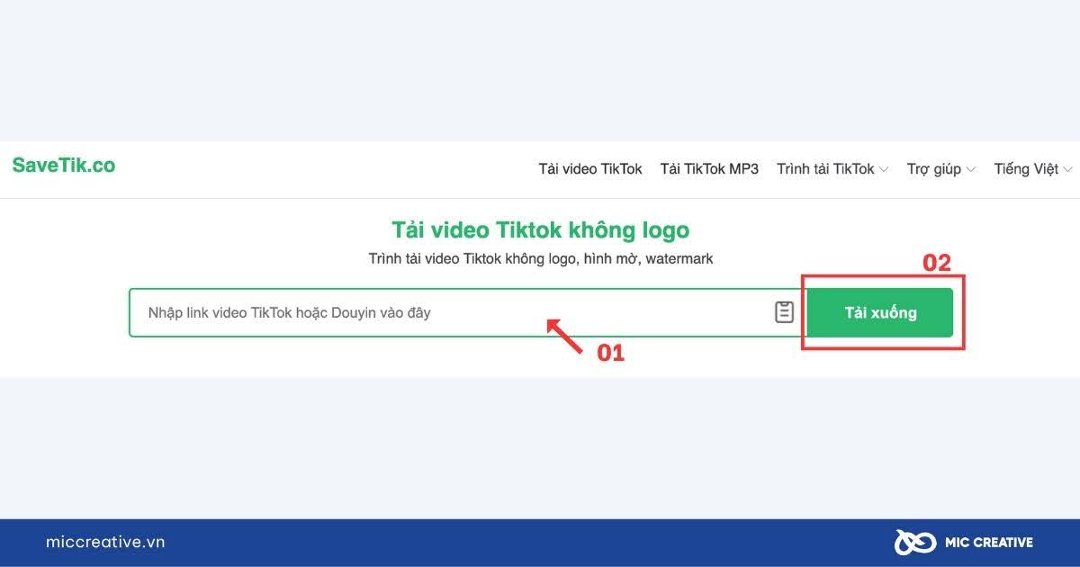 Dán link đã copy vào SaveTik