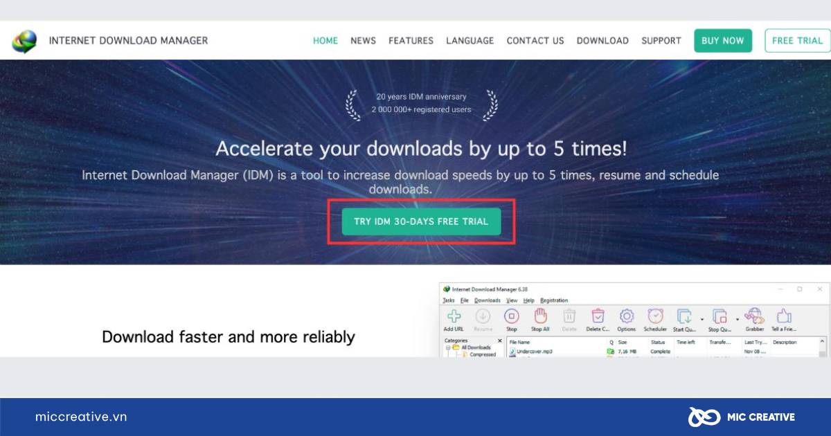 Chọn Try IDM 30-days free trial