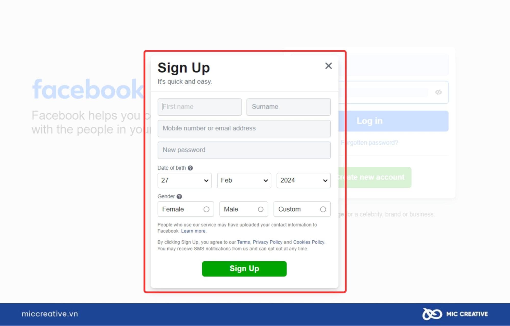 Nhập đầy đủ thông tin cá nhân