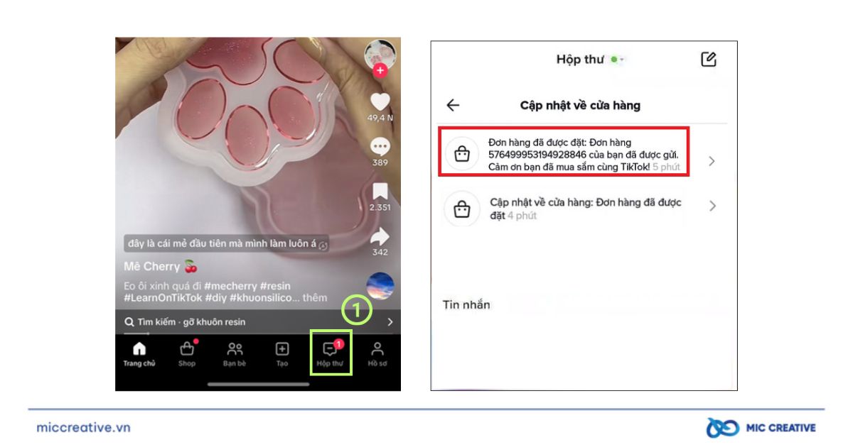 Kiểm tra Hộp thư thông báo đơn hàng TikTok