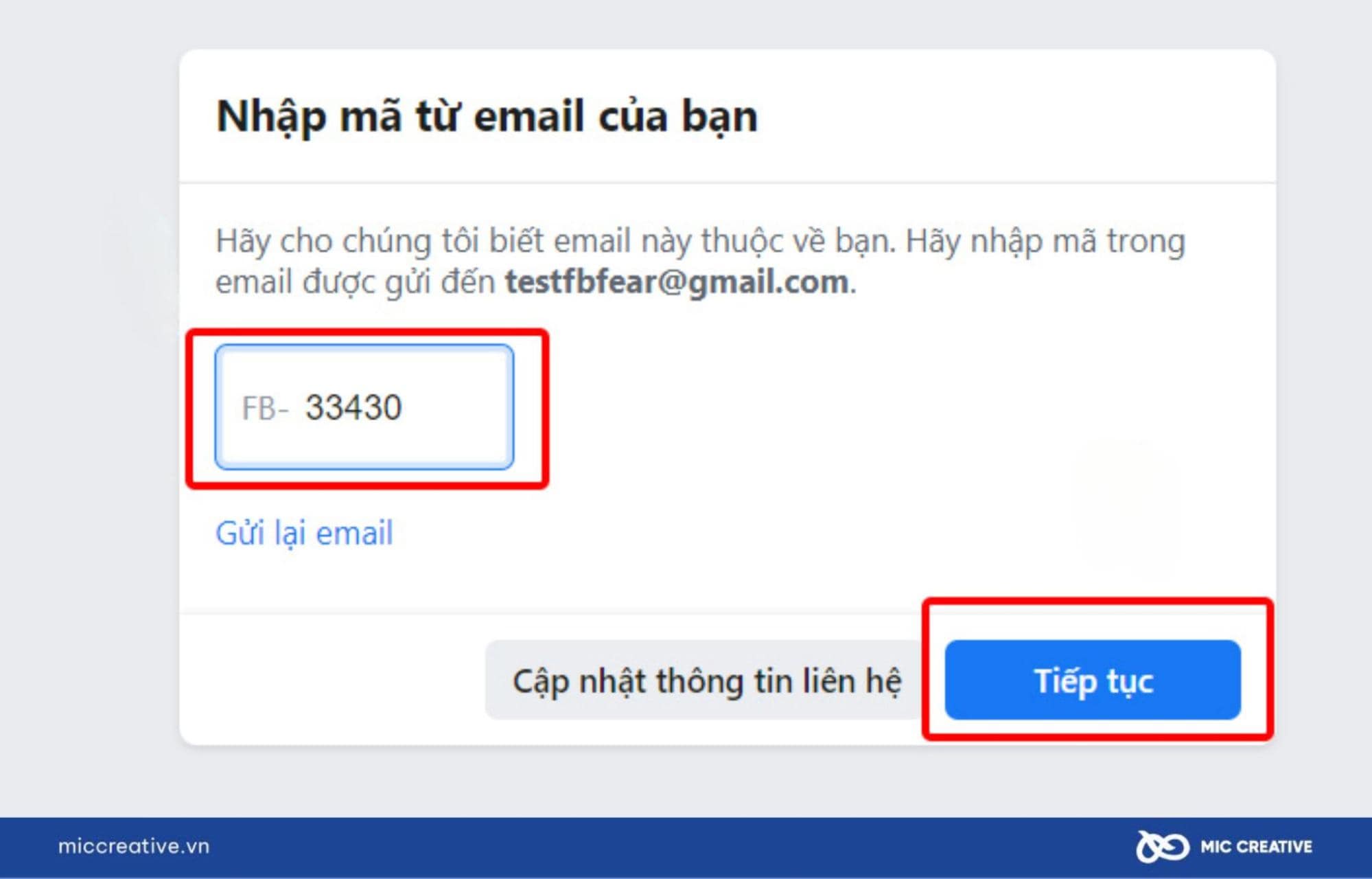 sao chép mã xác minh và dán vào ô xác nhận trên Facebook