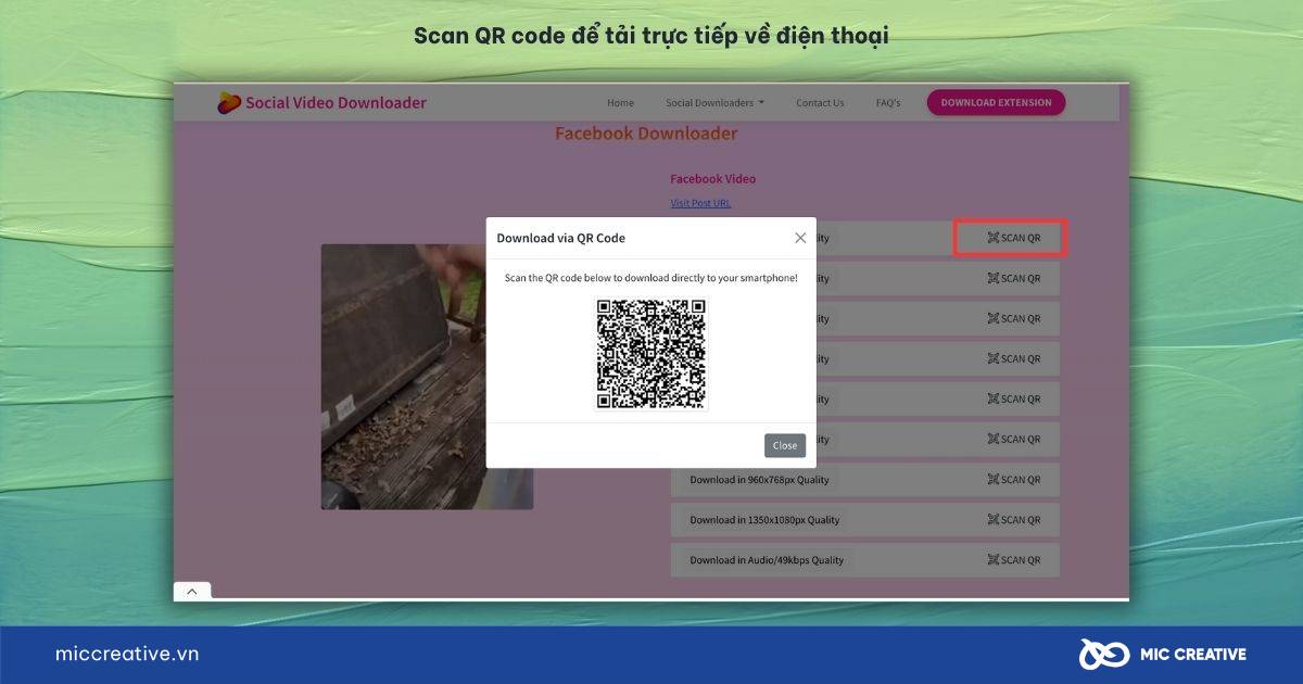 Scan QR code để tải video trực tiếp về điện thoại