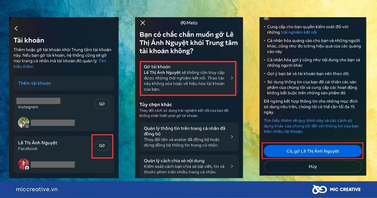 Gỡ liên kết Facebook với Instagram