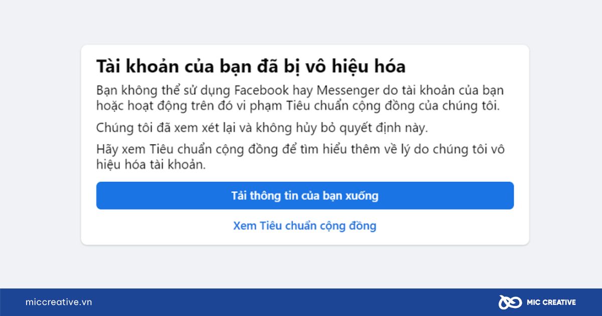 tài khoản facebook bị vô hiệu hóa